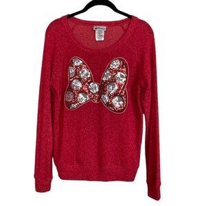 Disney Parks‎ Minnie Mouse Sequined Bow Sweater Top Sz S Woman's Red Pullover